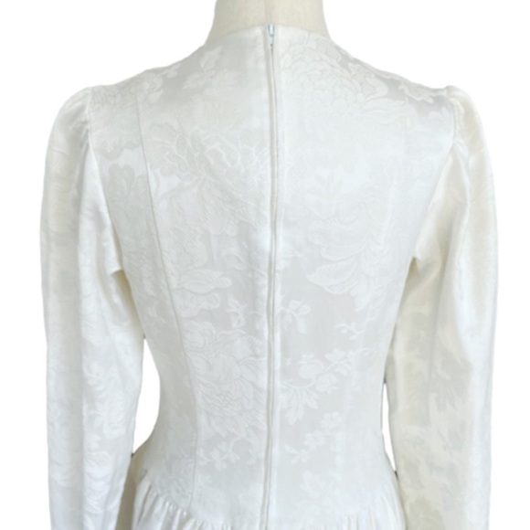 VINTAGE Edwardian Inspired Long Sleeve High Neck Cotton Blend Wedding Dress XS - Picture 6 of 8